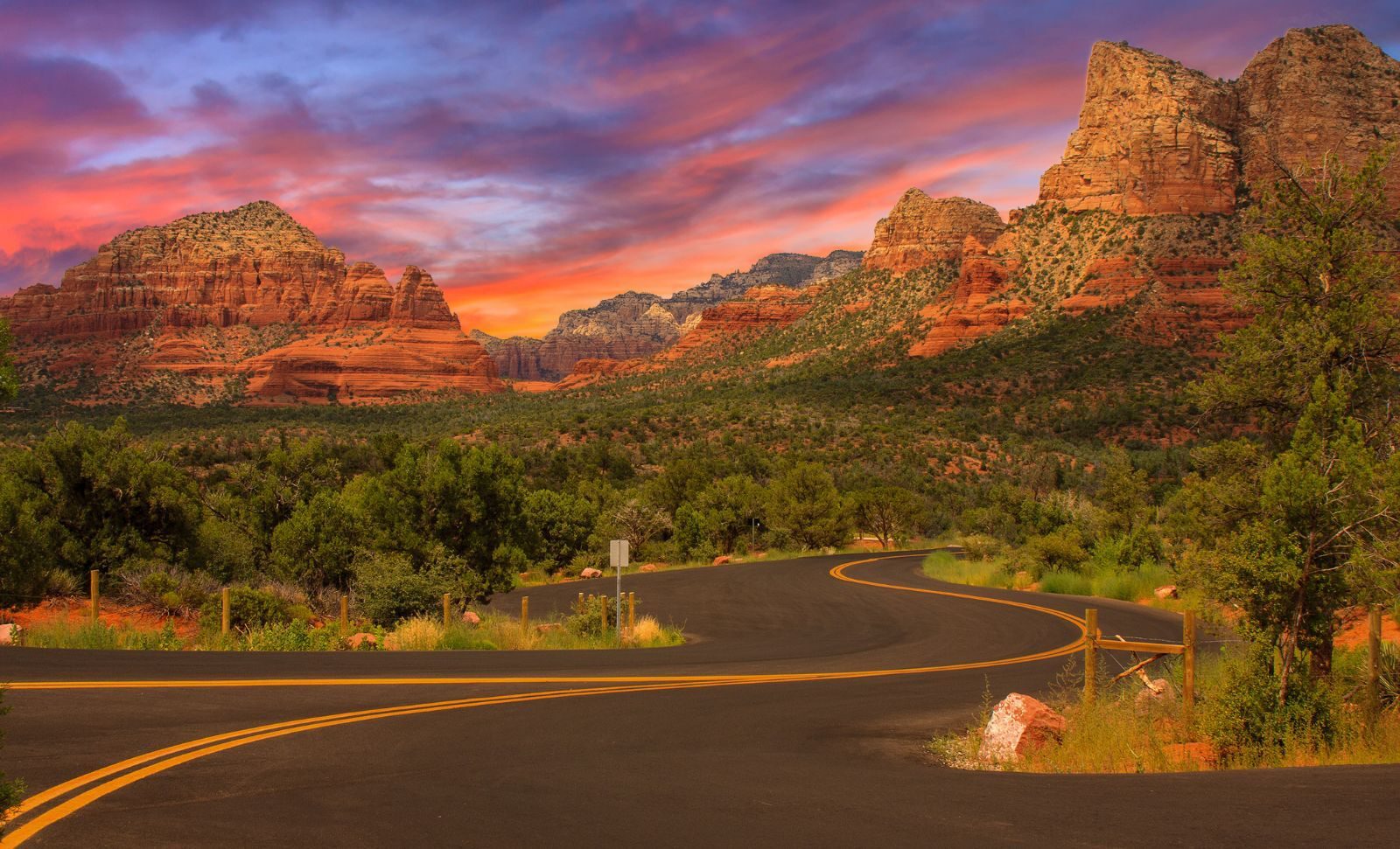 Mountain road sunset